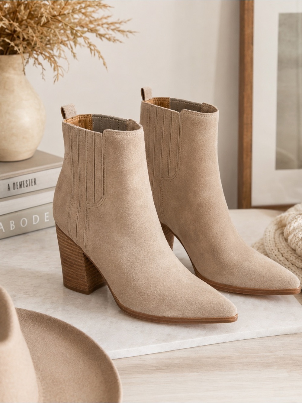 Marc‎ Fisher LTD Oshay Taupe Suede Chelsea Ankle Western Block Heel Booties 7.5